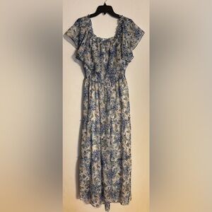Chris McLaughlin boho blue and yellow floral maxi wedding guest dress size 14